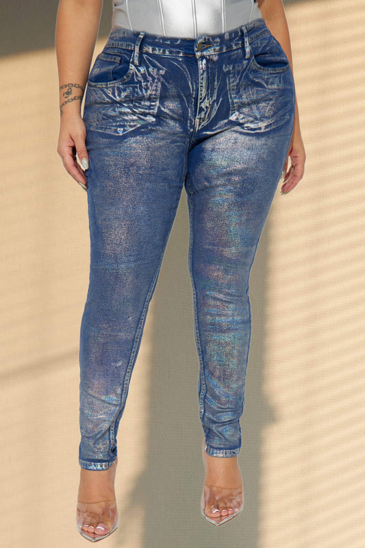 Your addiction glowing metallic jeans