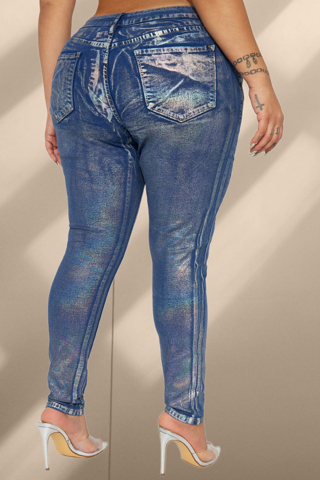 Your addiction glowing metallic jeans